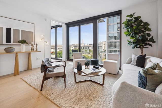 2177 3rd St Unit 421, San Francisco, CA 94107 - living room featuring expansive windows, plenty of natural light, wood finished floors, and baseboards