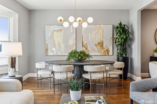 interior space with dark hardwood / wood-style flooring and a chandelier