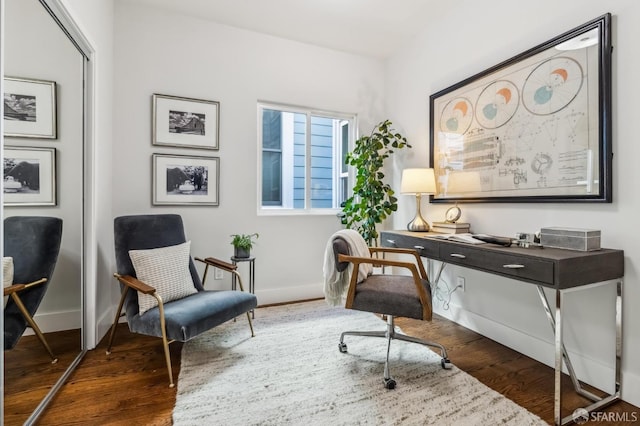 office area with dark wood-type flooring