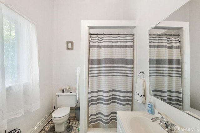 bathroom featuring tile patterned flooring, vanity, and toilet