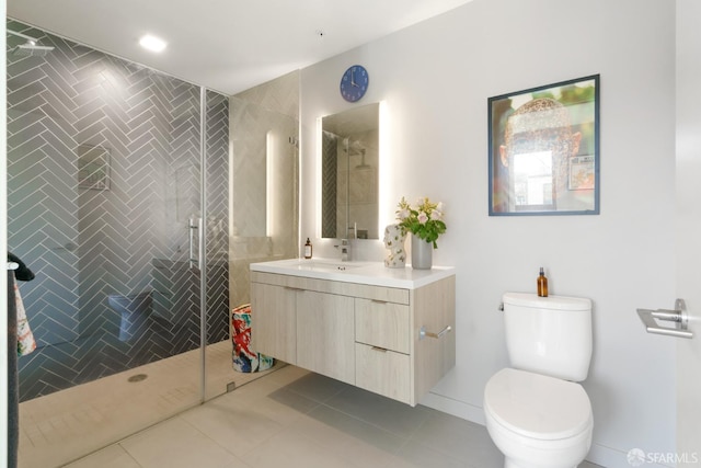 88 Arkansas St Unit 528, San Francisco, CA 94107 - bathroom featuring vanity, toilet, a shower stall, and tile patterned floors