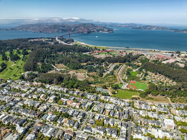 aerial view with a water and mountain view