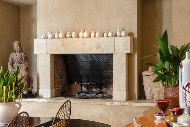 interior details featuring a fireplace