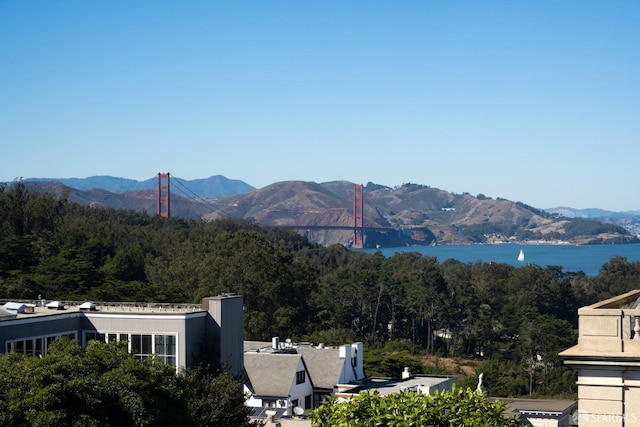 view of mountain feature with a water view