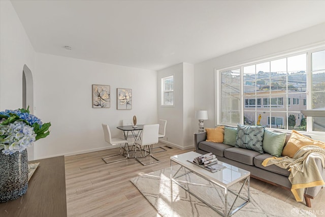 living room featuring light wood-type flooring