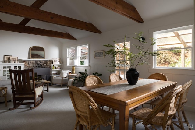 2770 Bohemian Hwy, Occidental, CA 95465 - dining room with carpet, wainscoting, and a fireplace