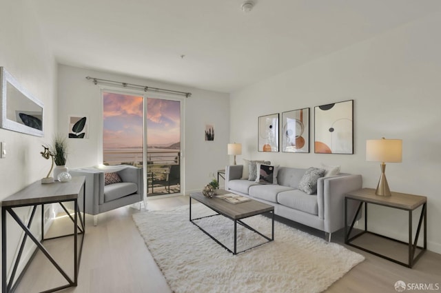 living area with wood finished floors and baseboards