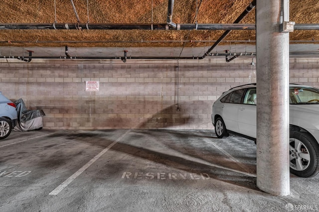 parking deck with concrete block wall