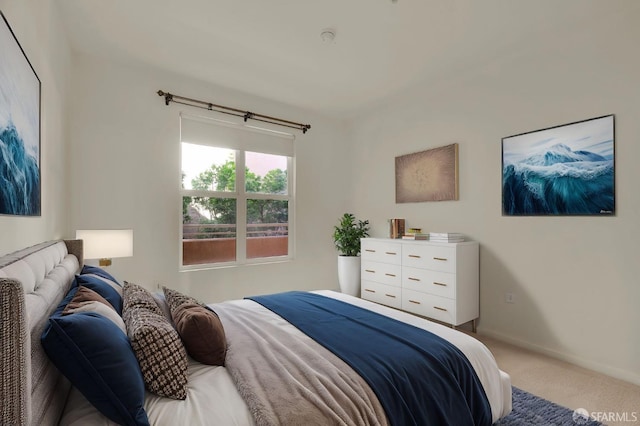 bedroom with baseboards and carpet