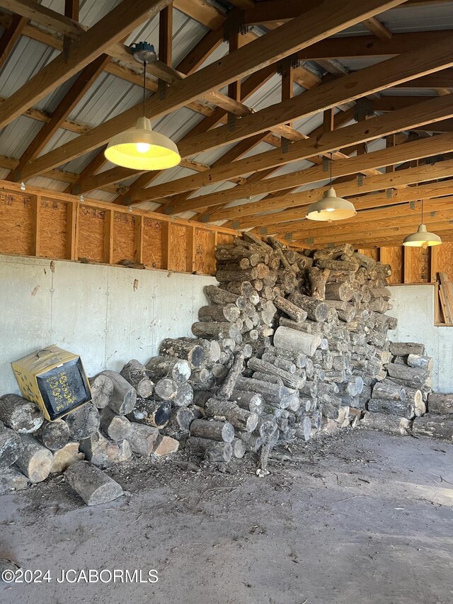 misc room with lofted ceiling