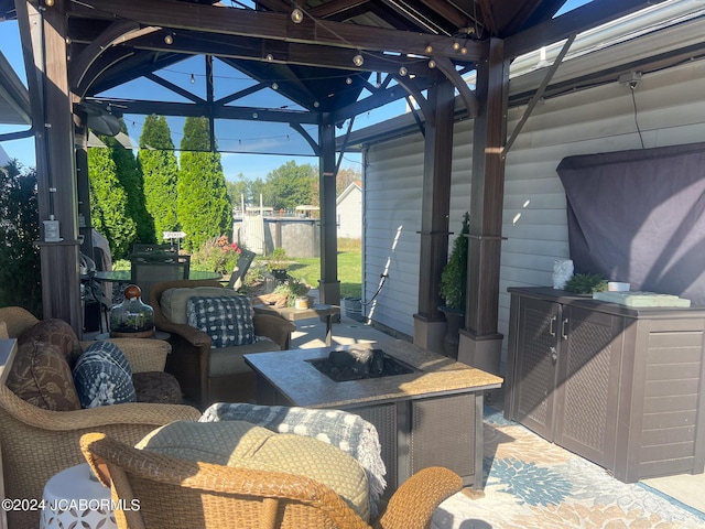 view of patio / terrace with a gazebo and an outdoor hangout area