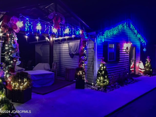 view of patio at night