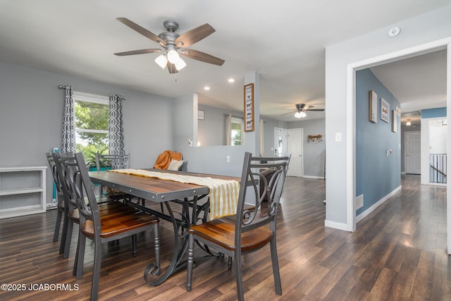 4758 Henwick Ln, Jefferson City, MO 65109 - dining space with a ceiling fan, wood finished floors, and recessed lighting
