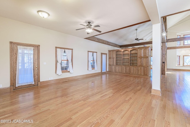 unfurnished living room featuring light hardwood / wood-style floors and ceiling fan