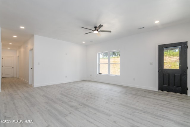 8206 Big Meadows Rd, Jefferson City, MO 65101 - unfurnished living room featuring recessed lighting, ceiling fan, light wood-style floors, and baseboards