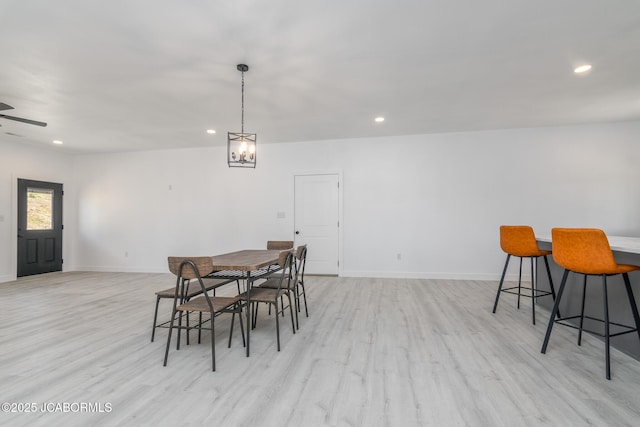 8206 Big Meadows Rd, Jefferson City, MO 65101 - dining room featuring light wood-style floors, recessed lighting, baseboards, and a ceiling fan