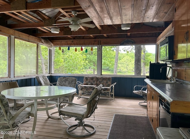 6640 Doe Vw, Steedman, MO 65077 - sunroom / solarium featuring a ceiling fan and a sink