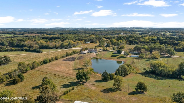 aerial view featuring a water view and a rural view