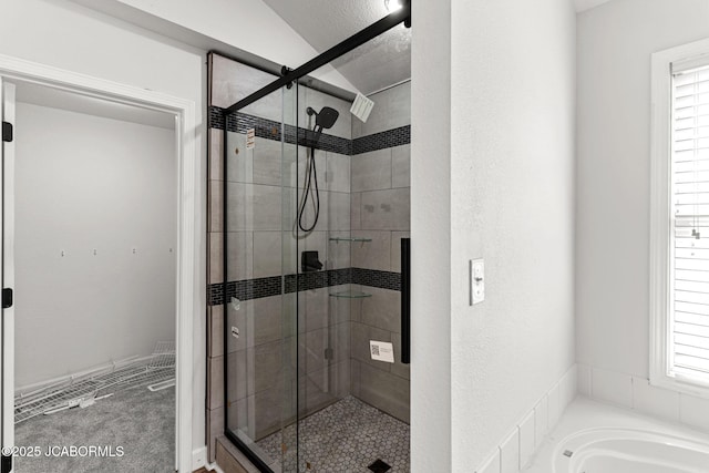 600 Peterson Ln, Ashland, MO 65010 - full bath featuring a stall shower, a garden tub, and vaulted ceiling