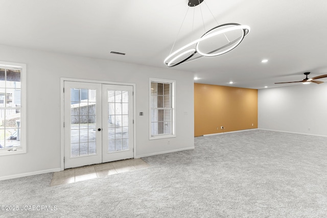 600 Peterson Ln, Ashland, MO 65010 - tiled spare room with carpet floors, french doors, recessed lighting, and a ceiling fan