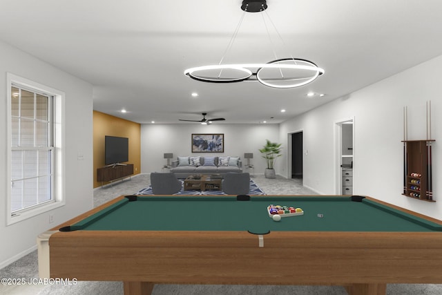 600 Peterson Ln, Ashland, MO 65010 - game room with billiards table, carpet flooring, ceiling fan, and recessed lighting