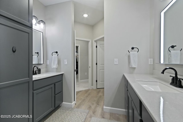 bathroom with vanity and wood-type flooring