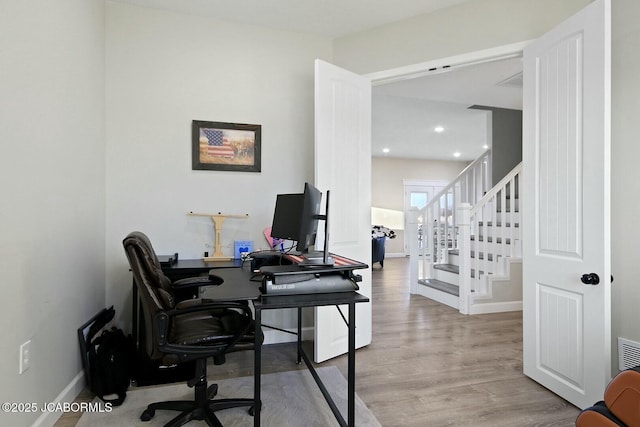 office space featuring light hardwood / wood-style flooring