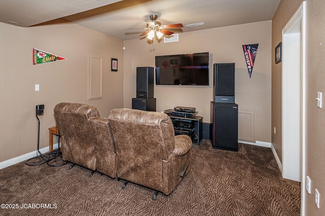 2414 Camzie Dr, Jefferson City, MO 65101 - carpeted living room with ceiling fan, baseboards, and visible vents