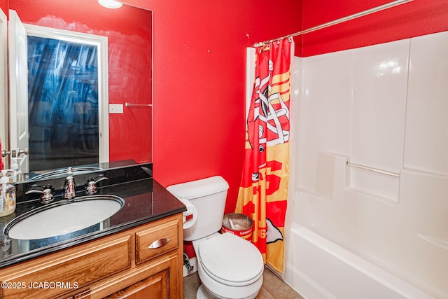 2414 Camzie Dr, Jefferson City, MO 65101 - bathroom featuring toilet, shower / tub combo with curtain, and vanity