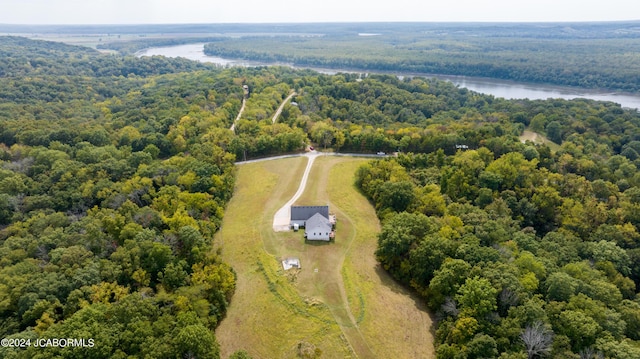 145 W Cedar Tree Ln, Hartsburg, MO 65039 - drone / aerial view with a water view and a wooded view