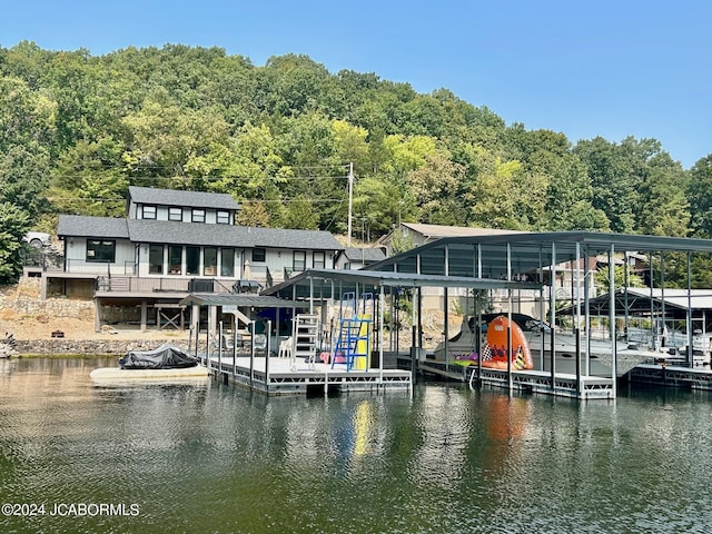 view of dock featuring a water view