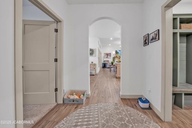 1308 Haxby Ct, Columbia, MO 65201 - hall featuring arched walkways, wood finished floors, baseboards, and recessed lighting