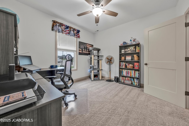 1308 Haxby Ct, Columbia, MO 65201 - office featuring a ceiling fan, carpet flooring, and baseboards