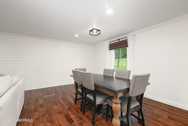 7165 E Hartman Rd, Hartsburg, MO 65039 - dining room with dark wood-style flooring, crown molding, and recessed lighting