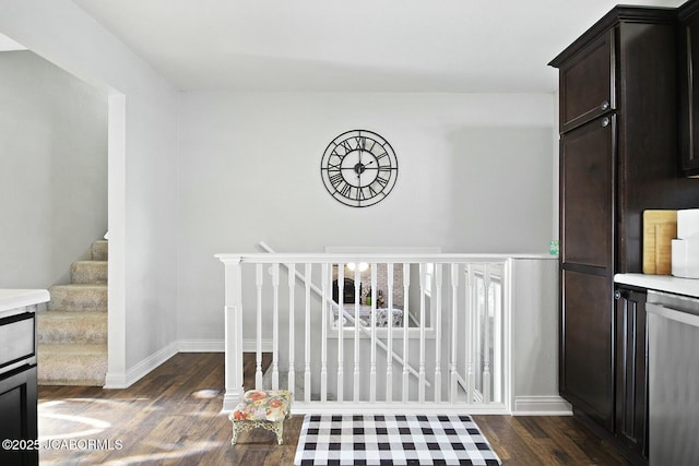 interior space with dark hardwood / wood-style floors