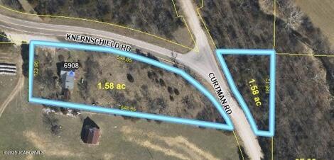 6908 Knernschield Rd, Russellville, MO 65074 - aerial overview of property's location featuring property boundaries highlighted