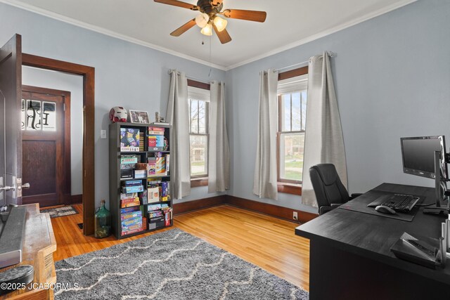 1400 W Main St, Jefferson City, MO 65101 - office with ceiling fan, light wood-type flooring, and ornamental molding