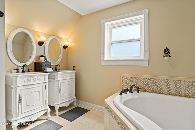1400 W Main St, Jefferson City, MO 65101 - full bathroom with vanity, a bath, and lofted ceiling