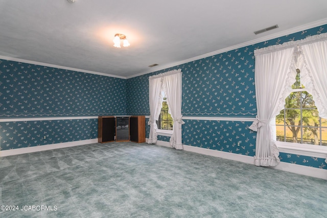 spare room featuring carpet and ornamental molding