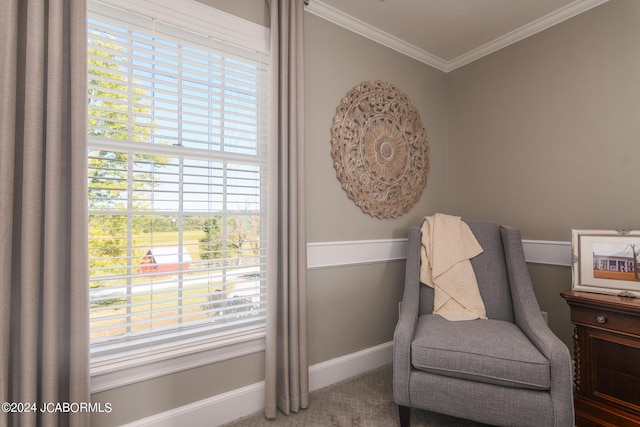 sitting room featuring crown molding