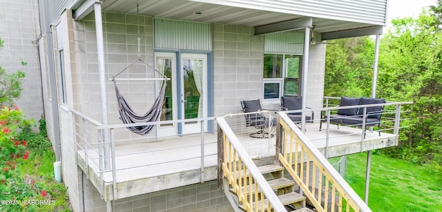 wooden deck featuring grilling area and stairs