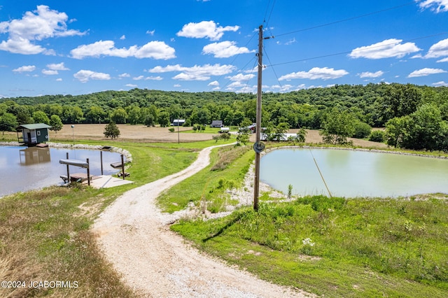 view of community with a water view