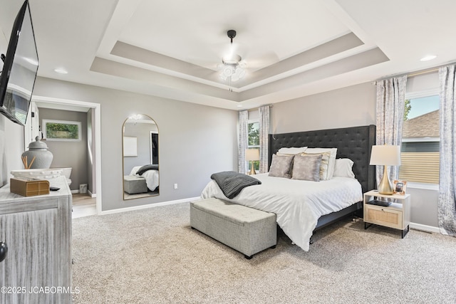 1330 Summerfield Dr, Jefferson City, MO 65109 - bedroom featuring carpet, a raised ceiling, and recessed lighting