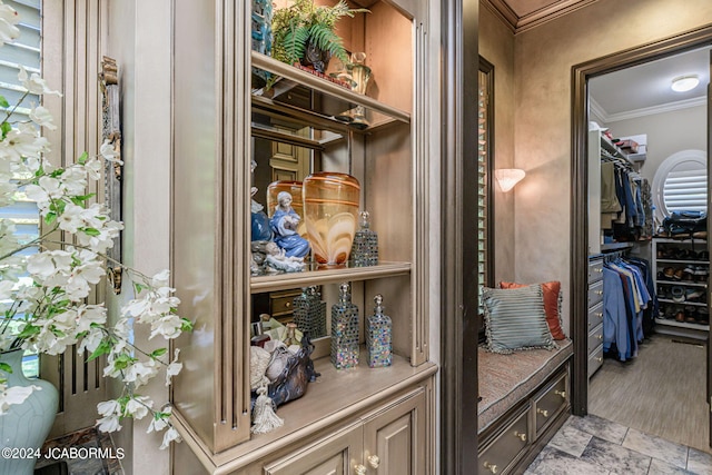 interior space featuring crown molding