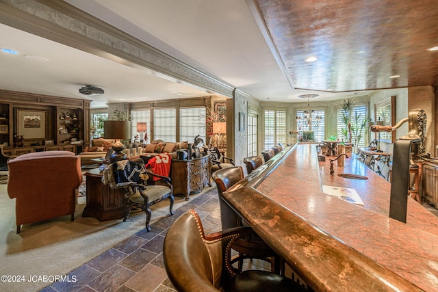 dining area featuring ornamental molding