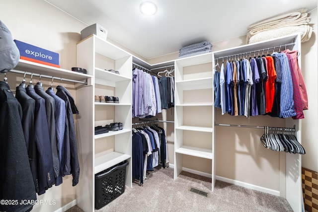 walk in closet featuring visible vents and carpet