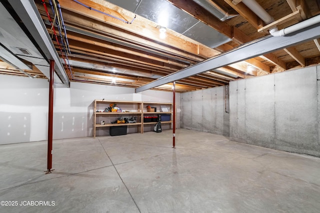 view of unfinished basement