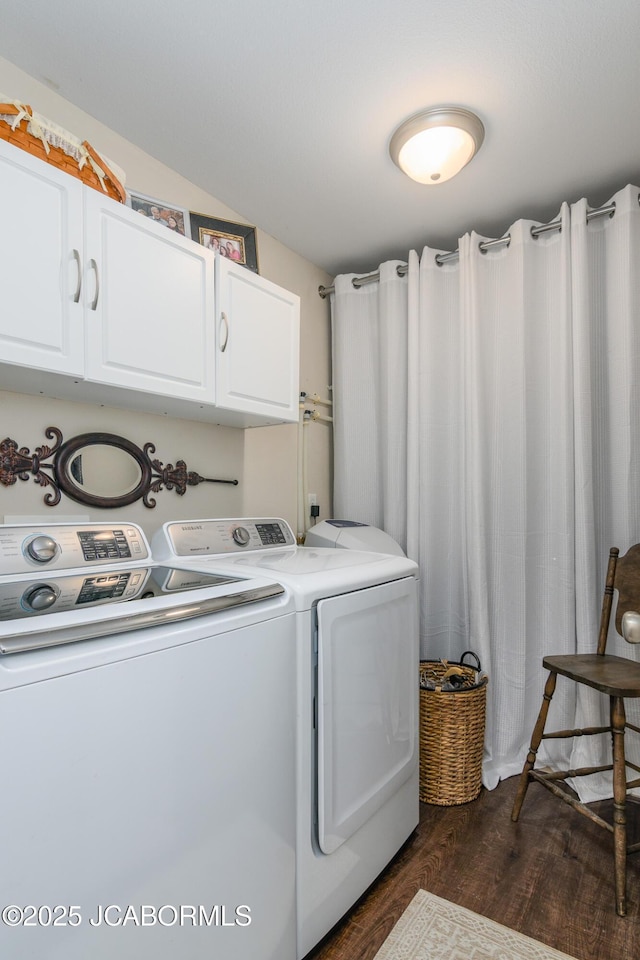 180 Venus St, Holts Summit, MO 65043 - laundry room with cabinet space, dark wood-type flooring, and washer and clothes dryer