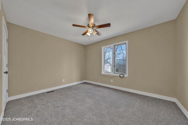 160 Ravenwood Dr, Camdenton, MO 65020 - spare room with visible vents, baseboards, ceiling fan, and carpet flooring