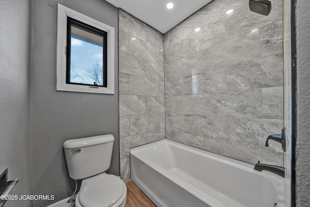 160 Ravenwood Dr, Camdenton, MO 65020 - full bathroom featuring toilet, wood finished floors, and shower / bath combination